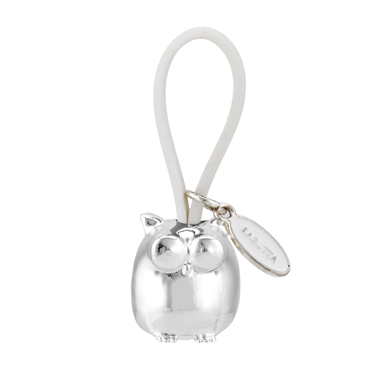 PORTACHIAVI GUFO ARGENTATO GANCIO IN SILICONE BIANCO